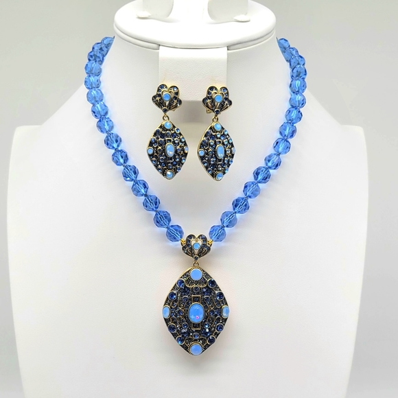 Heidi Daus Jewelry - Heidi Daus Art Deco Locket Necklace and Earrings Set with Sapphire Crystals